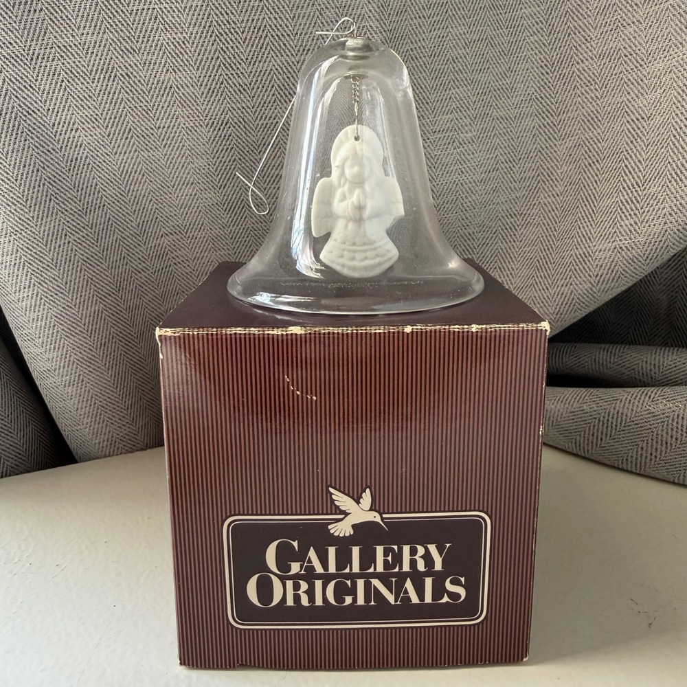 Vintage Gallery Originals Crystal Bell Ornament Ceramic Angel Clapper Avon